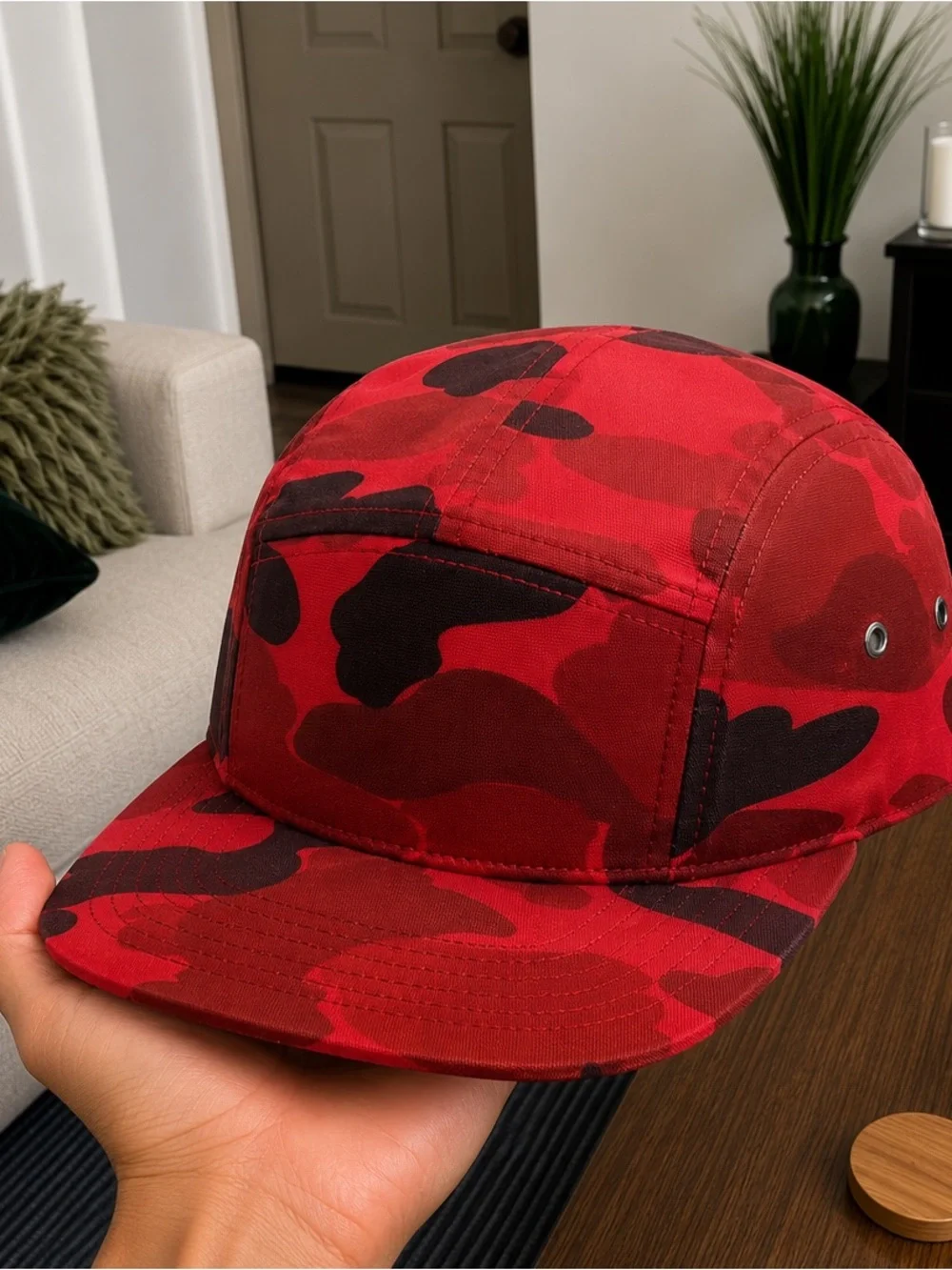 Red Camo Five-Panel Cap